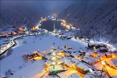 Snow blankets Lake Uzungol in Turkiye's Trabzon
